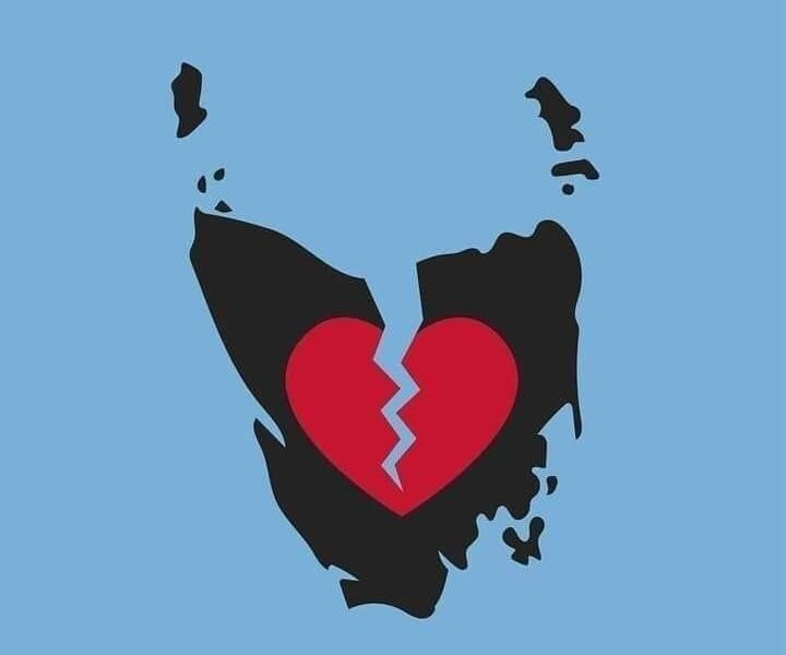 picture of Tasmania with a broken heart