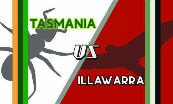 Picture of an ant and a hawk and the text Ï"Tasmania vs Illawarra"