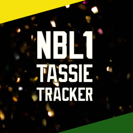 background image of glitter, with text saying NBL1 Tassie Tracker