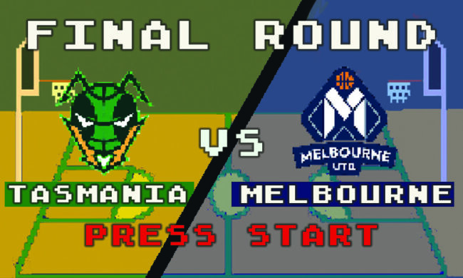 image of old old video game screen with text "Tasmania vs Melbourne"
