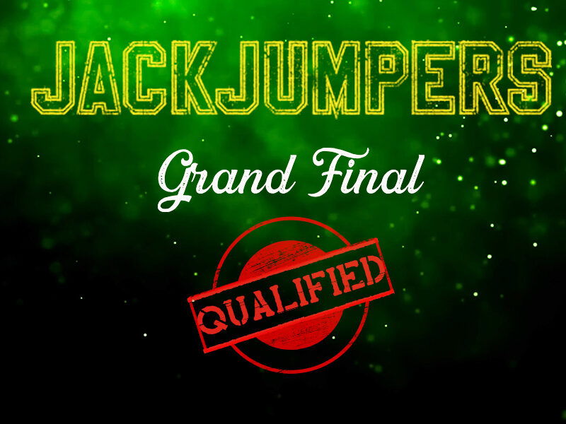 image of green confetti and text says "JackJumpers Grand Final Qualified"